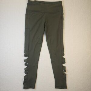 Victoria Secret Leggings Knockout Womens Sz Largen Green Criss Cross bottom